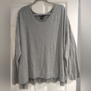 Lane Bryant 26/28 gray thin sweater with lace trim